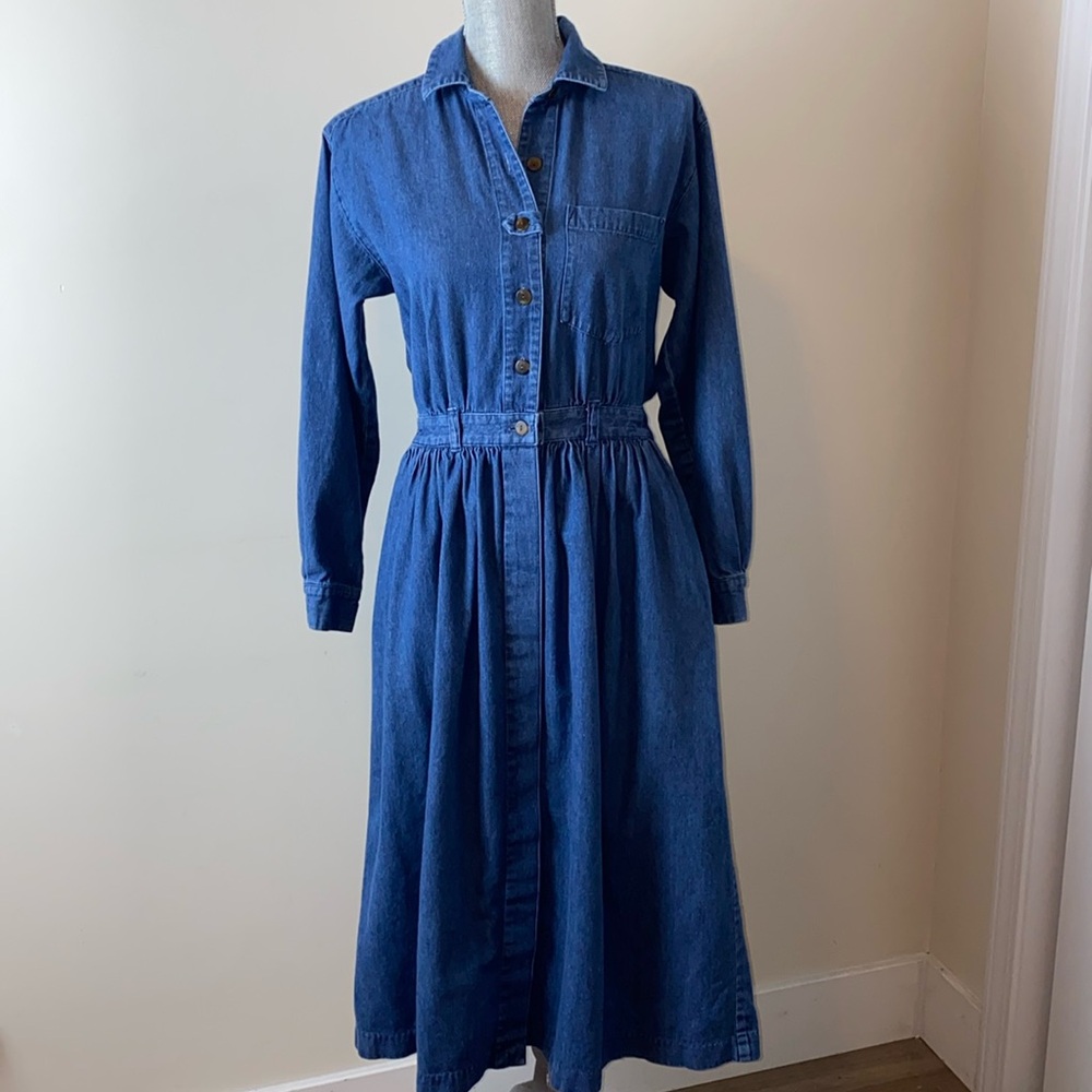 Talbots Long Sleeve Button Front Denim Jean Dress Size 6 Petite